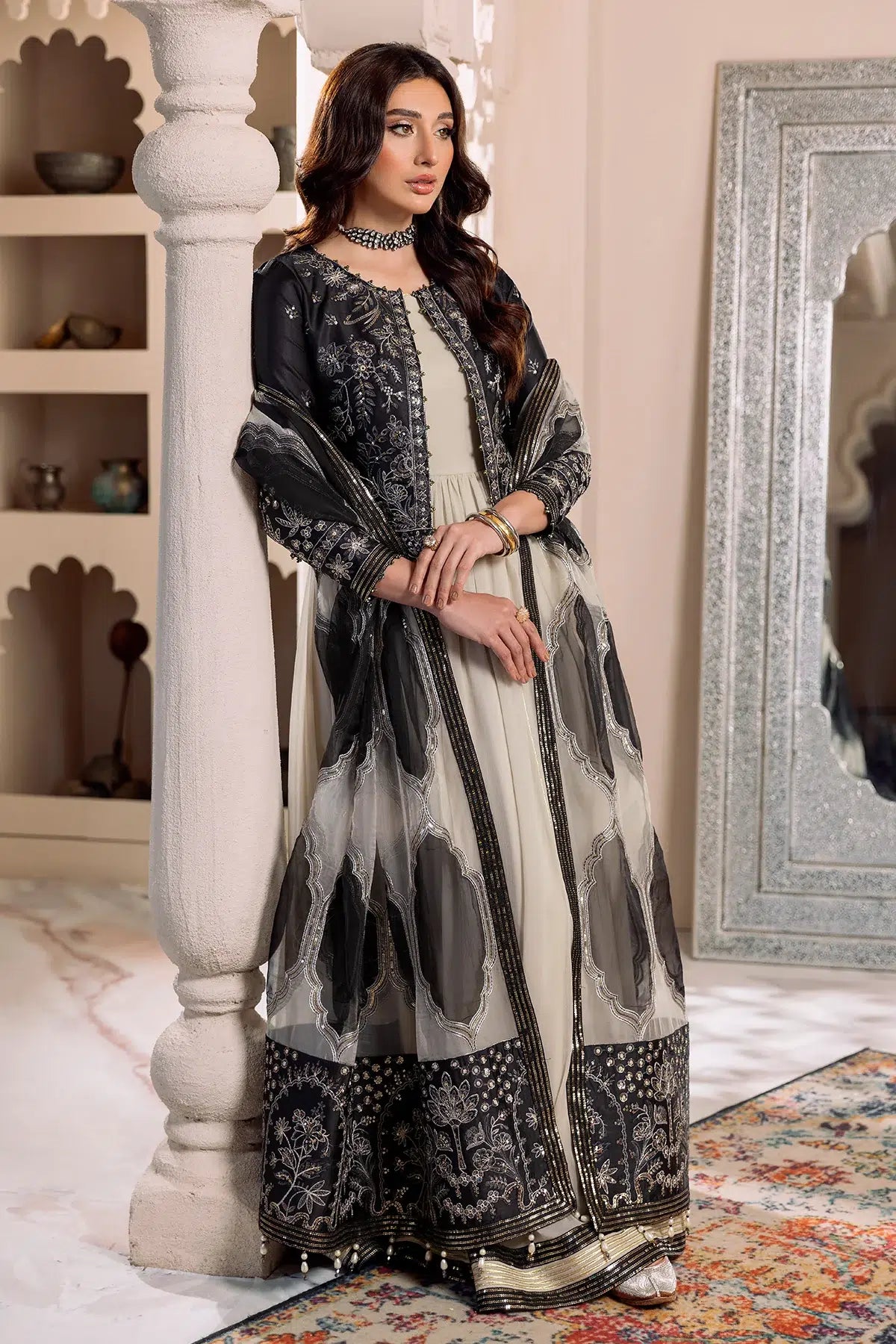 Alizeh | Formals Collection | Offwhite Black 4 piece - RTW1016 by Designer Alizeh - House of Maryam - Pakistani Designer Ethnic Wear in {{ shop.shopifyCountryName }}