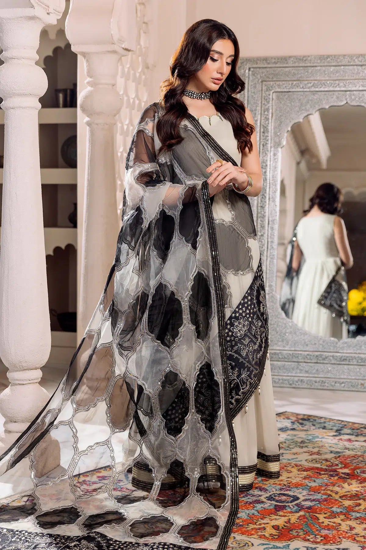 Alizeh | Formals Collection | Offwhite Black 4 piece - RTW1016 by Designer Alizeh - House of Maryam - Pakistani Designer Ethnic Wear in {{ shop.shopifyCountryName }}