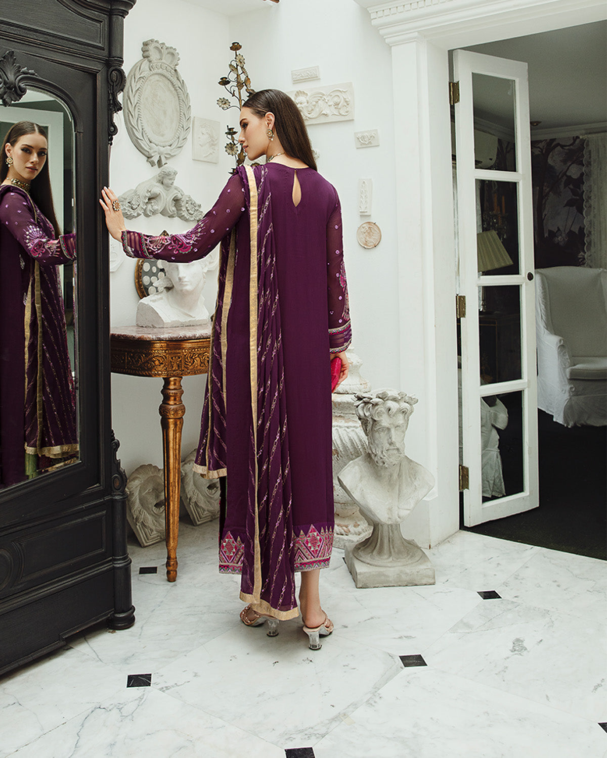 Maryum n Maria | Freesia Ariya Formals | SW23-502 - PLUM - Roshan by Designer Maryum N Maria - House of Maryam - Pakistani Designer Ethnic Wear in {{ shop.shopifyCountryName }}