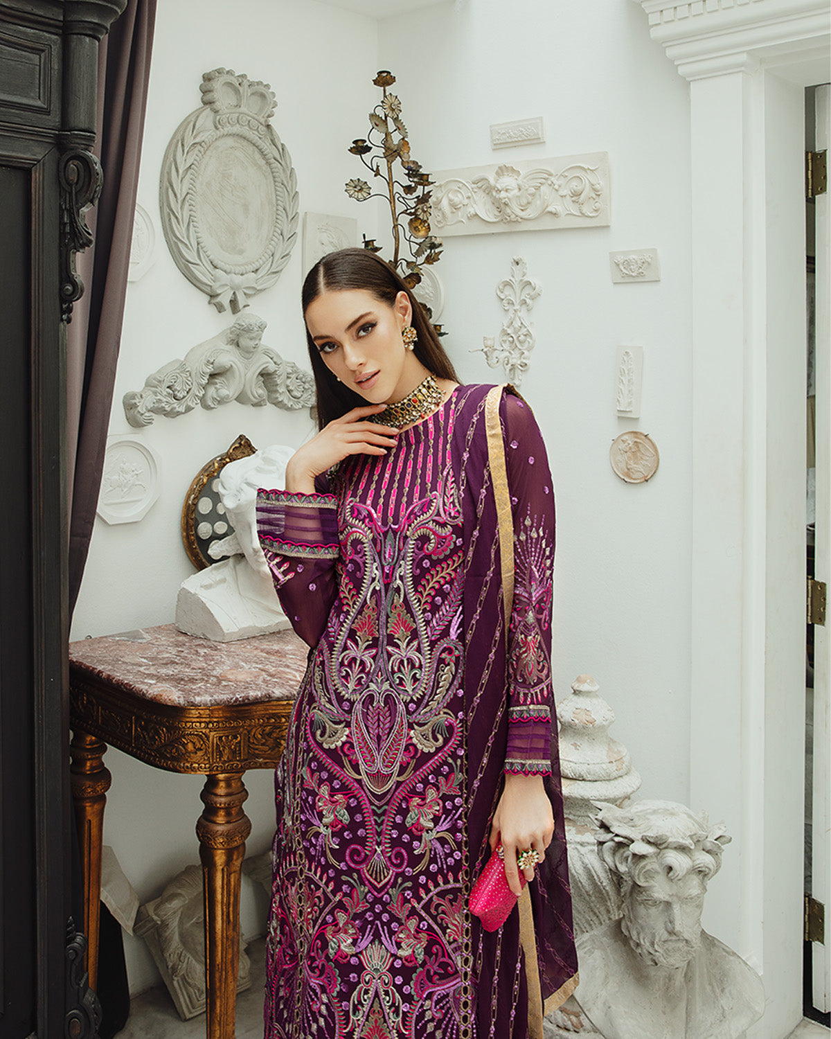 Maryum n Maria | Freesia Ariya Formals | SW23-502 - PLUM - Roshan by Designer Maryum N Maria - House of Maryam - Pakistani Designer Ethnic Wear in {{ shop.shopifyCountryName }}