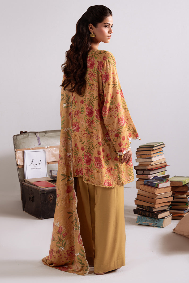 Cross Stitch | Khaddar Linen 25 | MUSTARD ORCHID