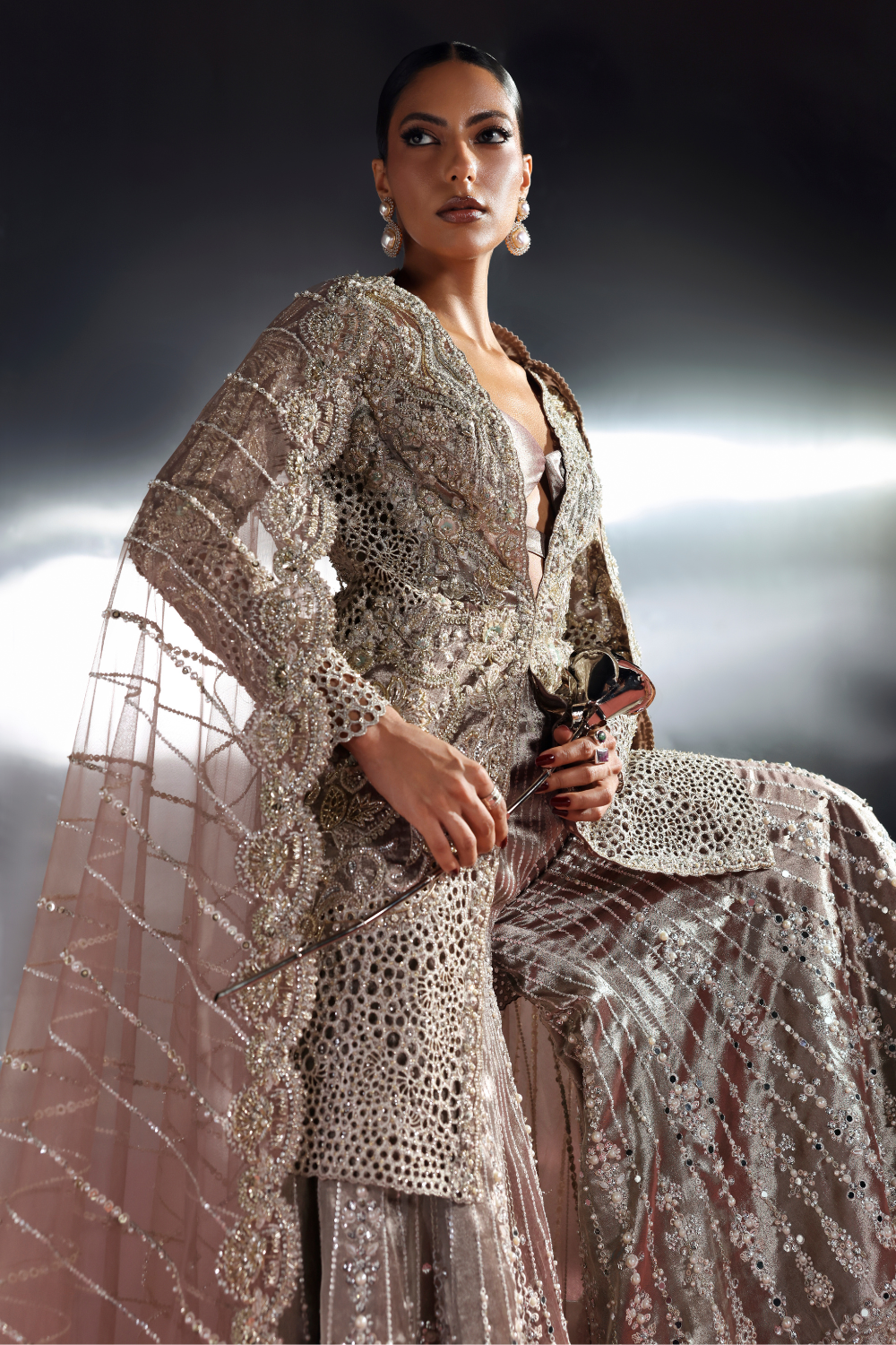 Soraya Astrell gunmetal tissue jacket and sharara, photo 5