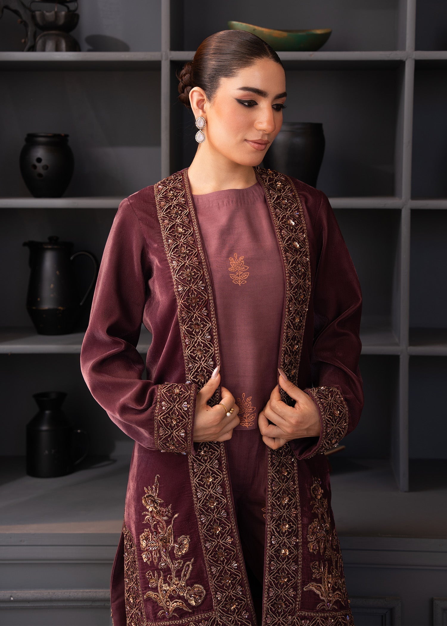 Fozia Khalid | The Velvet Rise 25 | OPAL MIST -  Fozia Khalid Ladies Clothes - Original Designer Dress - House of Maryam
