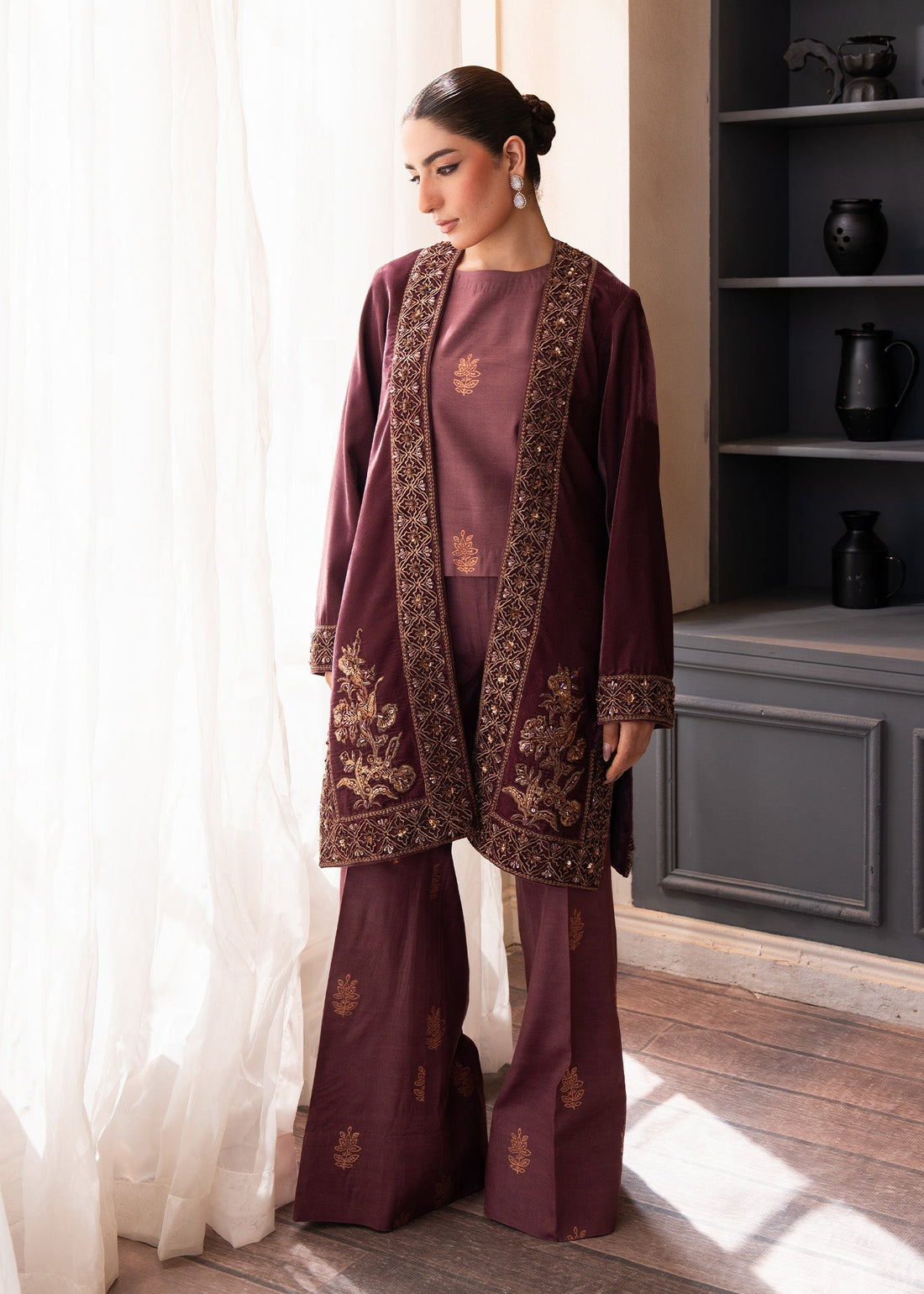 Fozia Khalid | The Velvet Rise 25 | OPAL MIST -  Fozia Khalid Ladies Clothes - Original Designer Dress - House of Maryam
