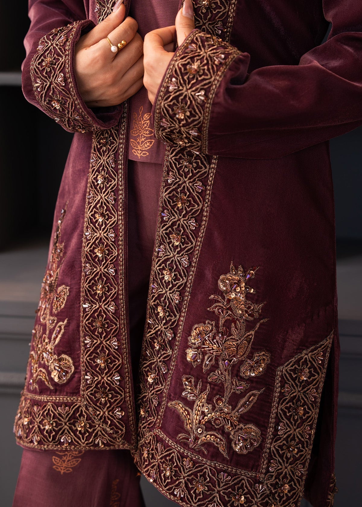 Fozia Khalid | The Velvet Rise 25 | OPAL MIST -  Fozia Khalid Ladies Clothes - Original Designer Dress - House of Maryam