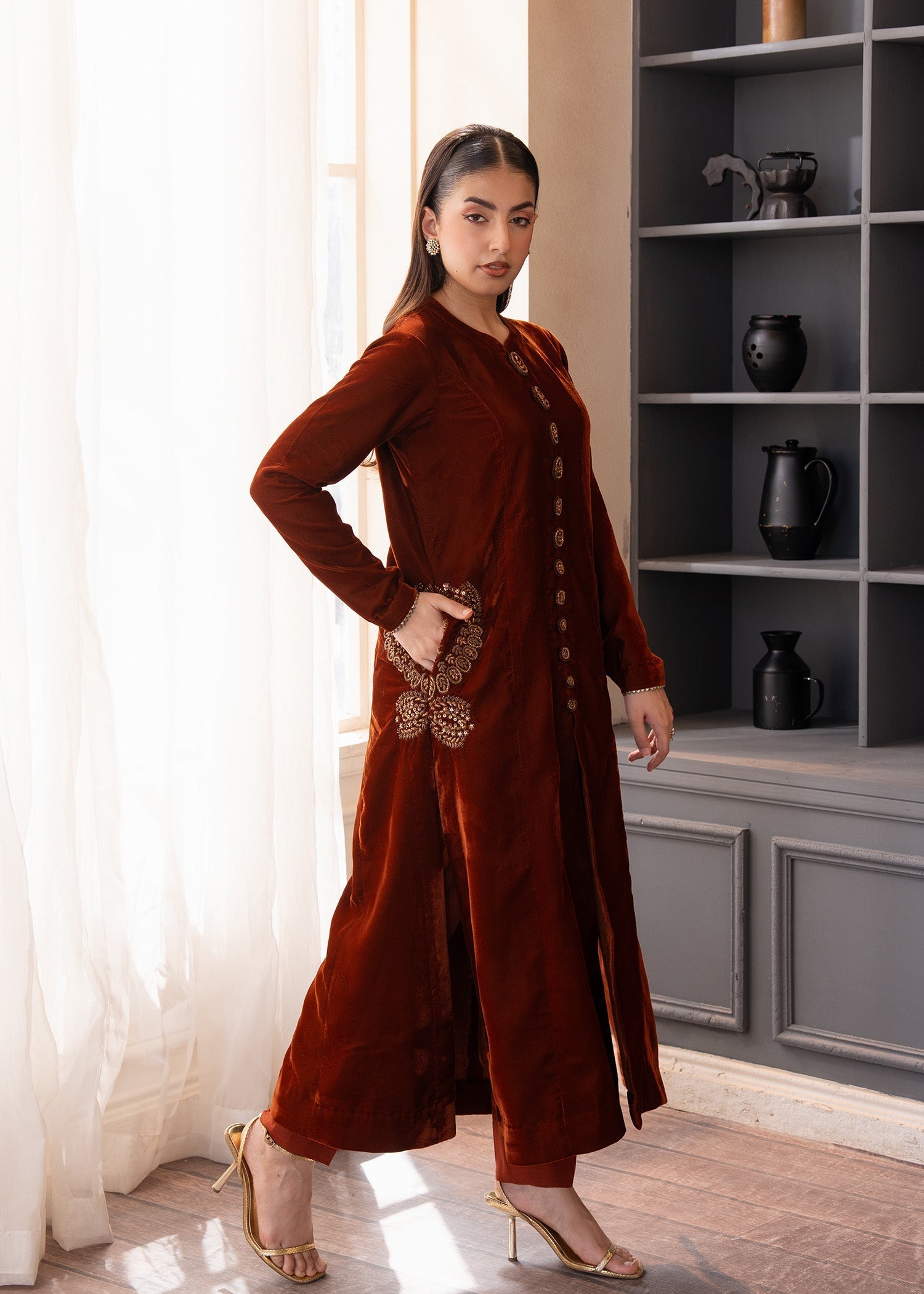 Fozia Khalid | The Velvet Rise 25 | MOCHA LUXE -  Fozia Khalid Ladies Clothes - Original Designer Dress - House of Maryam