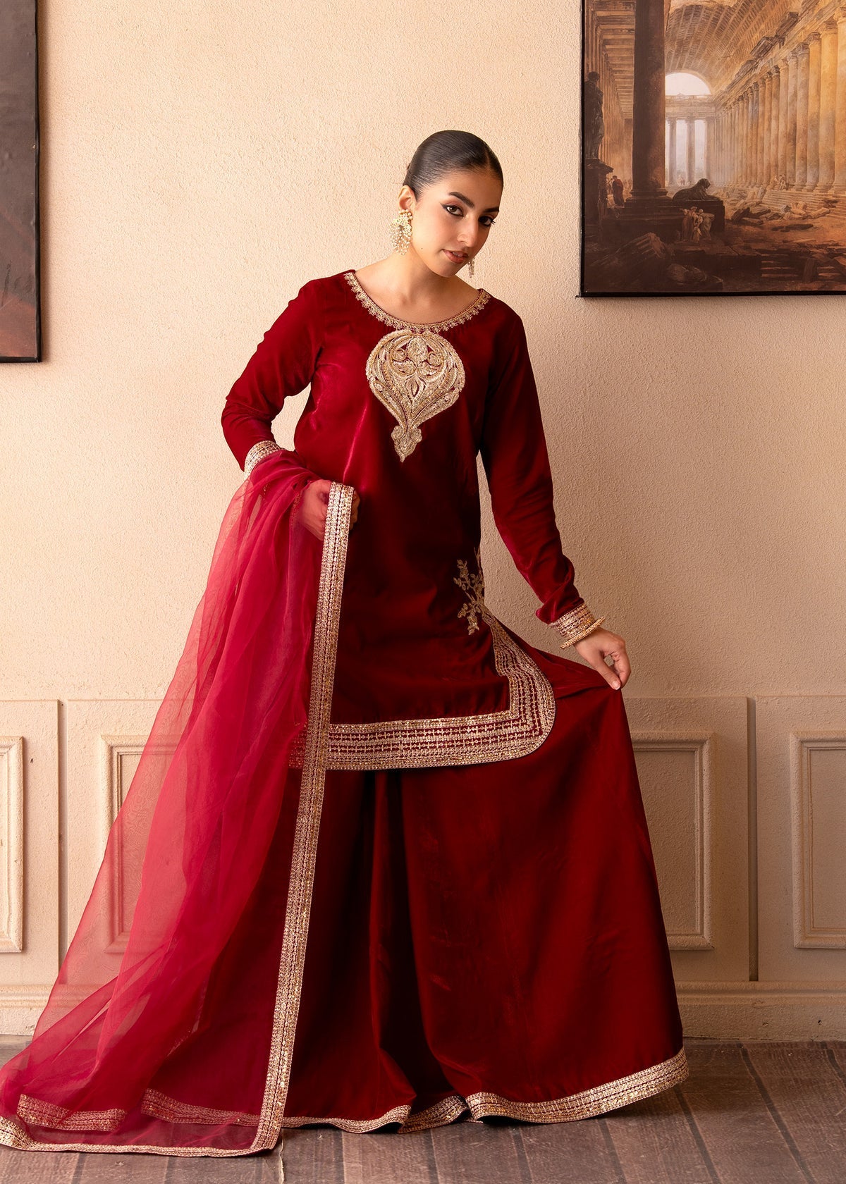 Fozia Khalid | The Velvet Rise 25 | ROSE EMBER -  Fozia Khalid Ladies Clothes - Original Designer Dress - House of Maryam