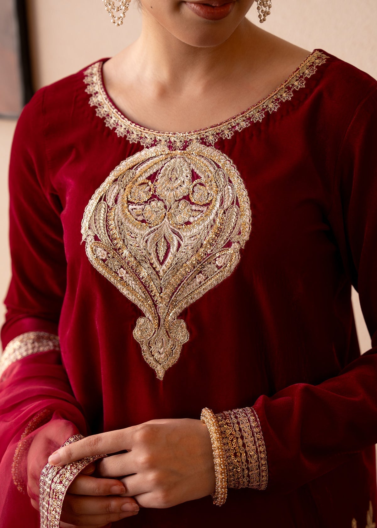 Fozia Khalid | The Velvet Rise 25 | ROSE EMBER -  Fozia Khalid Ladies Clothes - Original Designer Dress - House of Maryam