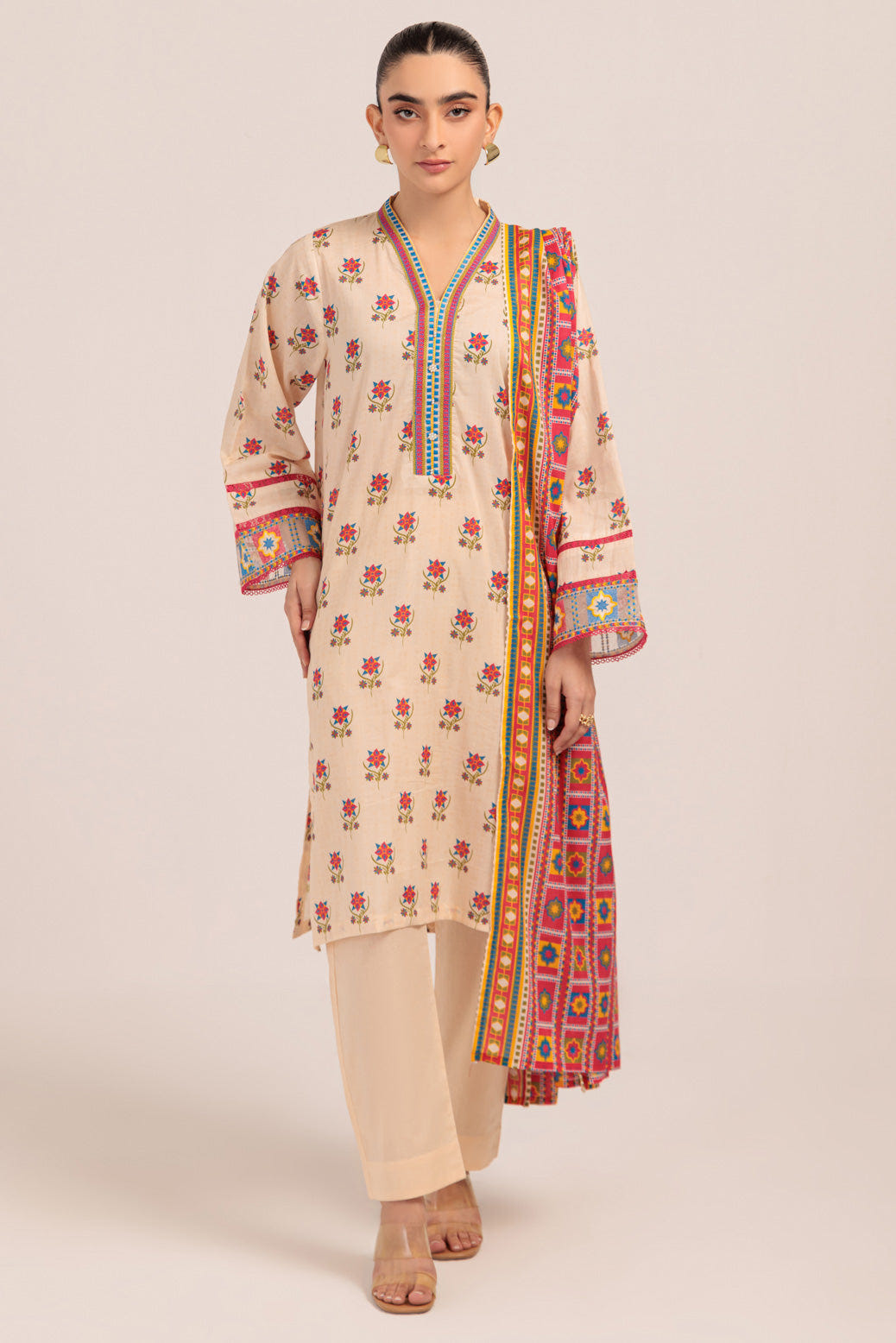 Bonanza Satrangi | O White Lawn 3 Piece (BPS1243P02) -  Bonanza Satrangi Ready To Wear - Original Designer Dress - House of Maryam