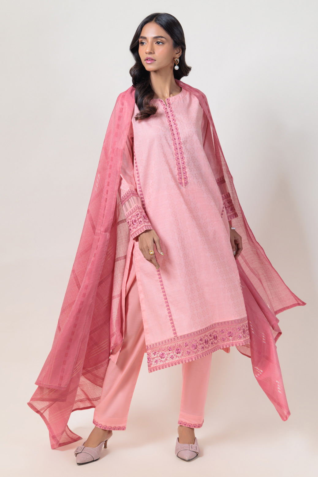 Bonanza Satrangi | Pink Jacquard 3 Piece (BPS1243P18) -  Bonanza Satrangi Ready To Wear - Original Designer Dress - House of Maryam