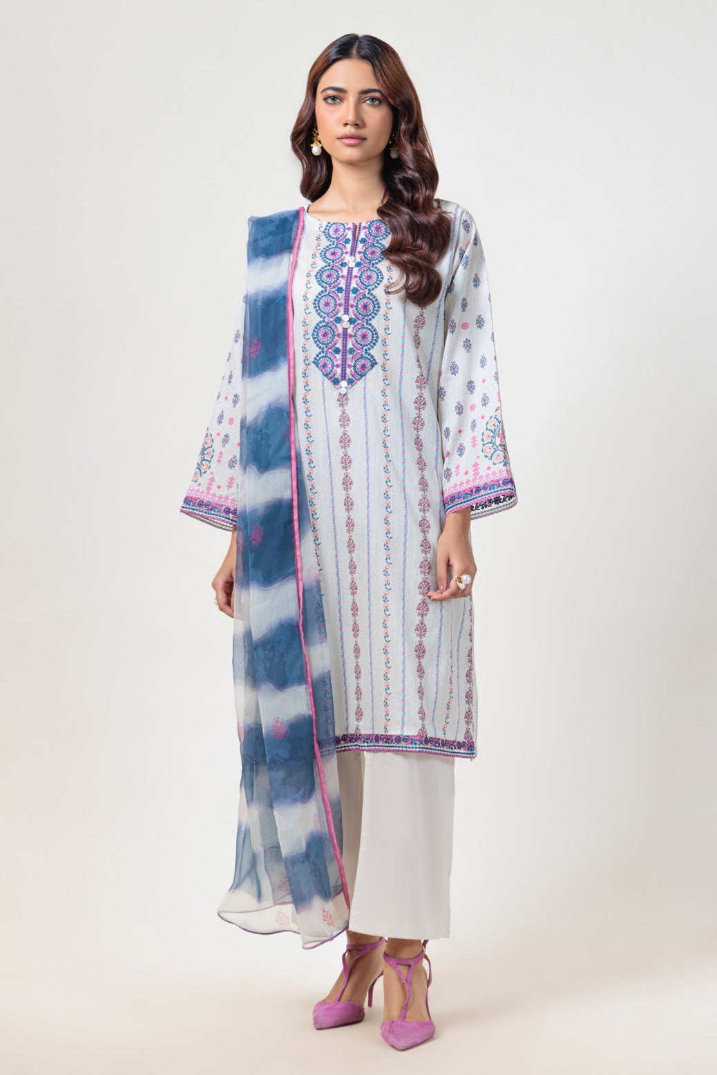 Bonanza Satrangi | L Beige Lawn 3 Piece (BPS2243P06) -  Bonanza Satrangi Ready To Wear - Original Designer Dress - House of Maryam