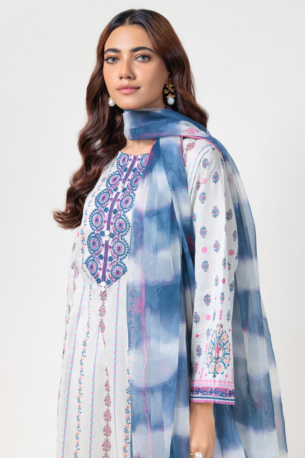 Bonanza Satrangi | L Beige Lawn 3 Piece (BPS2243P06) -  Bonanza Satrangi Ready To Wear - Original Designer Dress - House of Maryam