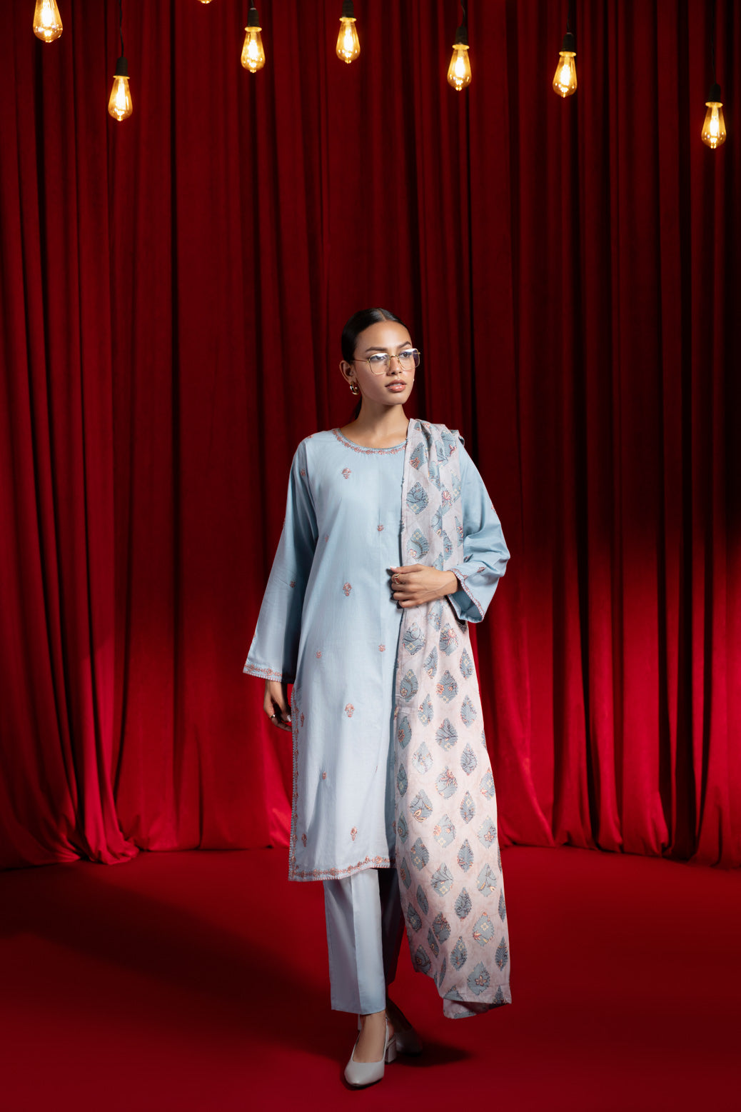 Bonanza Satrangi | Ice Blue Cambric 3 Piece (BPS2243P10) -  Bonanza Satrangi Ready To Wear - Original Designer Dress - House of Maryam