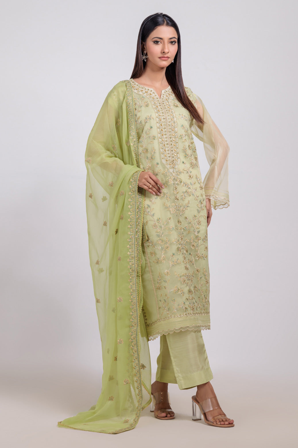Bonanza Satrangi | Green Organza 3 Piece (BPS5243P15) -  Bonanza Satrangi Ready To Wear - Original Designer Dress - House of Maryam