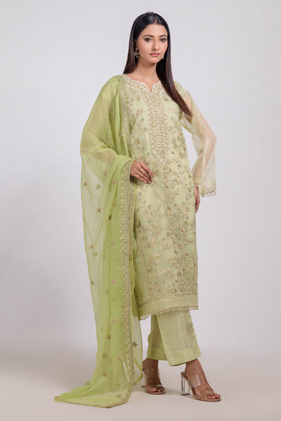 Bonanza Satrangi | Green Organza 3 Piece (BPS5243P15) -  Bonanza Satrangi Ready To Wear - Original Designer Dress - House of Maryam