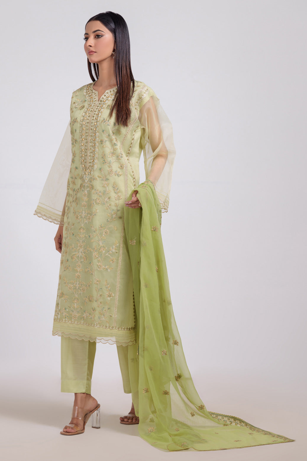 Bonanza Satrangi | Green Organza 3 Piece (BPS5243P15) -  Bonanza Satrangi Ready To Wear - Original Designer Dress - House of Maryam