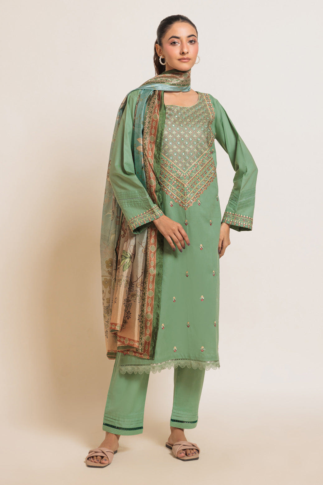 Bonanza Satrangi | Green Cambric 3 Piece (BPS5243P39) -  Bonanza Satrangi Ready To Wear - Original Designer Dress - House of Maryam