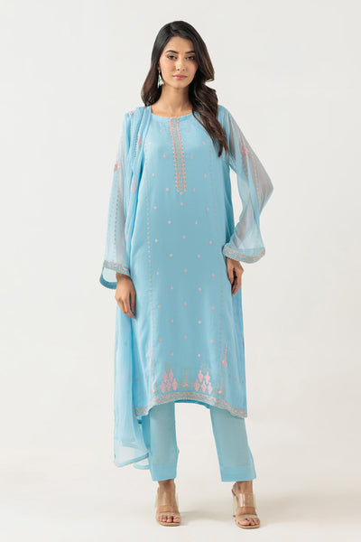 Bonanza Satrangi | Sky Blue Chiffon 3 Piece (BPS5243P44) -  Bonanza Satrangi Ready To Wear - Original Designer Dress - House of Maryam