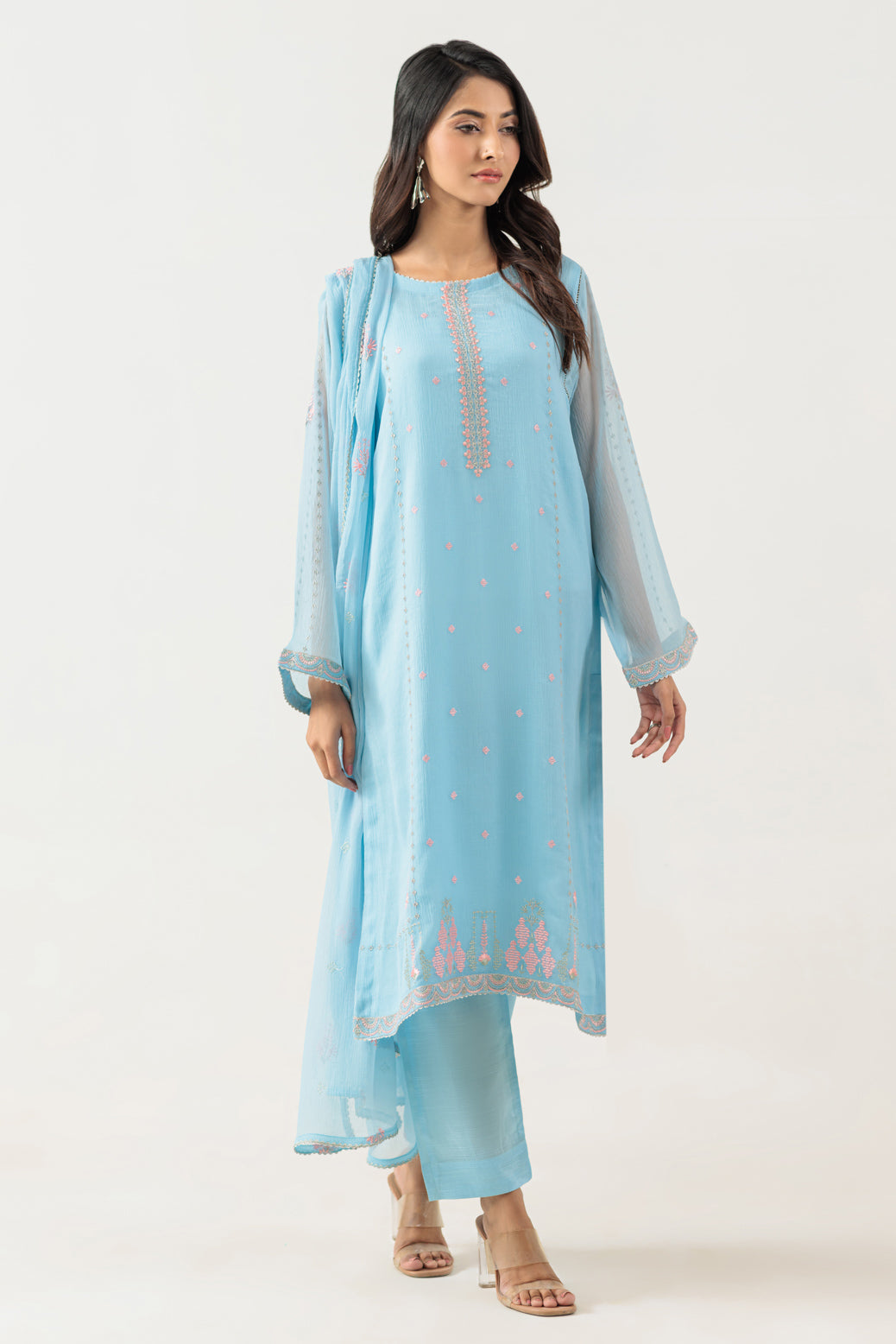 Bonanza Satrangi | Sky Blue Chiffon 3 Piece (BPS5243P44) -  Bonanza Satrangi Ready To Wear - Original Designer Dress - House of Maryam