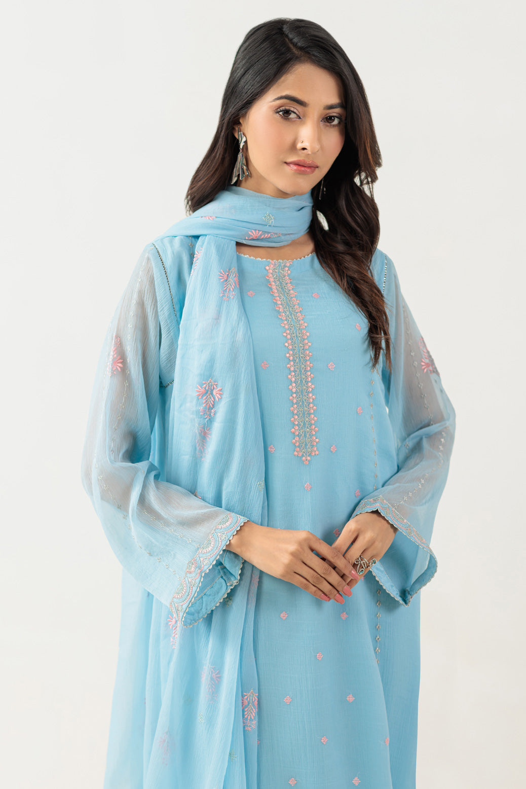 Bonanza Satrangi | Sky Blue Chiffon 3 Piece (BPS5243P44) -  Bonanza Satrangi Ready To Wear - Original Designer Dress - House of Maryam