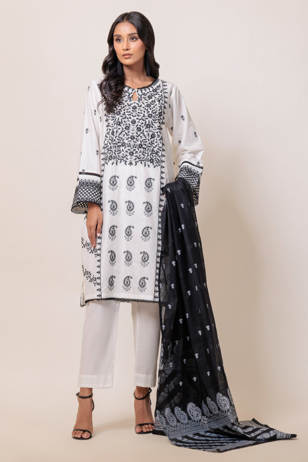 Bonanza Satrangi | White Cambric 3 Piece (BPS6243P20) -  Bonanza Satrangi Ready To Wear - Original Designer Dress - House of Maryam
