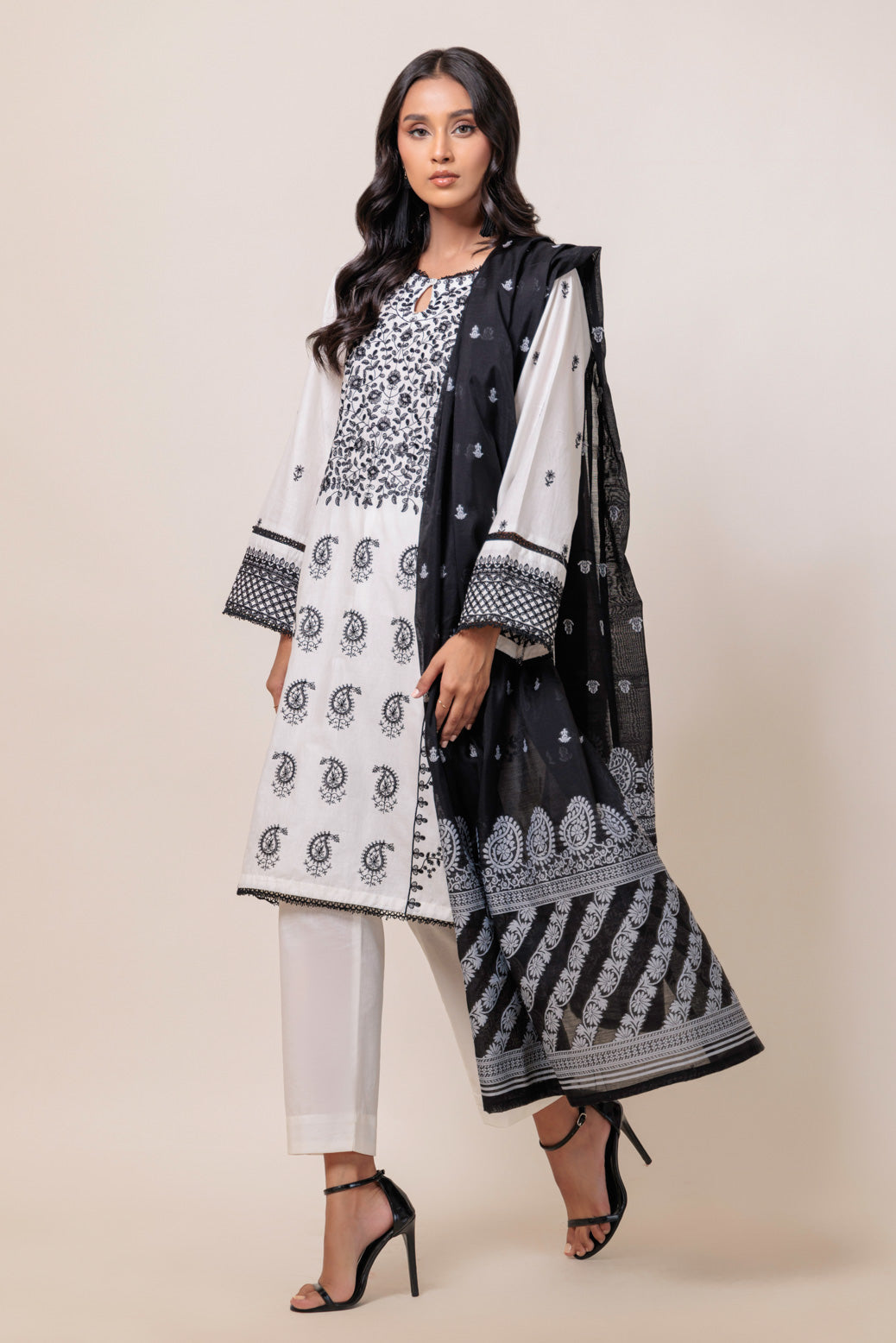 Bonanza Satrangi | White Cambric 3 Piece (BPS6243P20) -  Bonanza Satrangi Ready To Wear - Original Designer Dress - House of Maryam