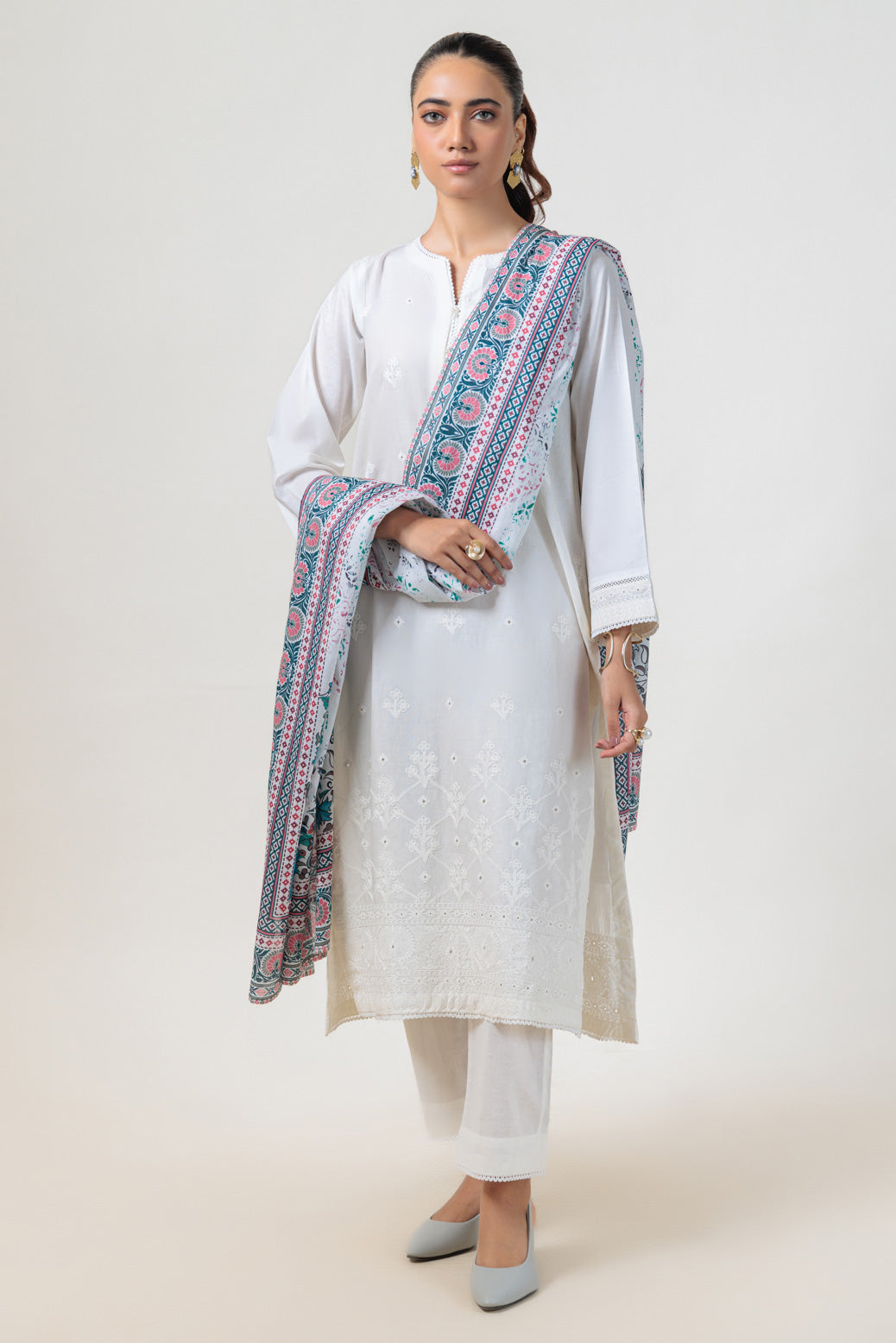 Bonanza Satrangi | White Cambric 3 Piece (BPS6243P23) -  Bonanza Satrangi Ready To Wear - Original Designer Dress - House of Maryam