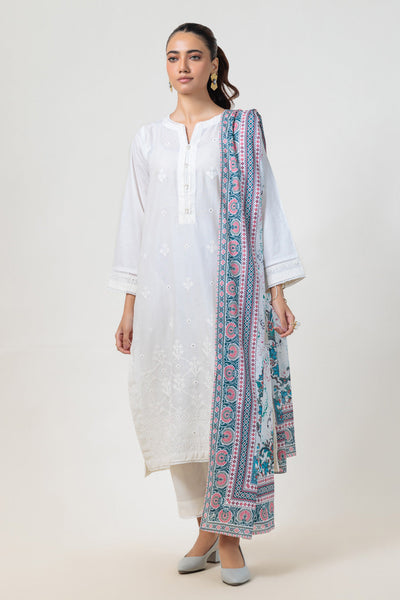 Bonanza Satrangi | White Cambric 3 Piece (BPS6243P23) -  Bonanza Satrangi Ready To Wear - Original Designer Dress - House of Maryam