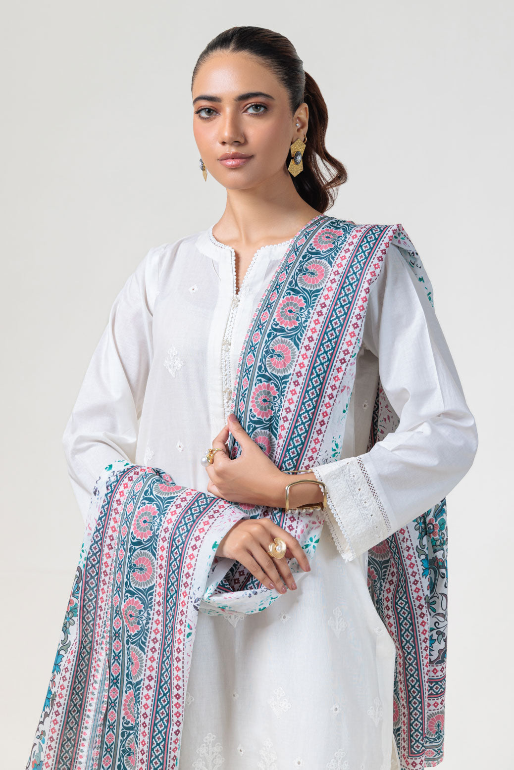 Bonanza Satrangi | White Cambric 3 Piece (BPS6243P23) -  Bonanza Satrangi Ready To Wear - Original Designer Dress - House of Maryam