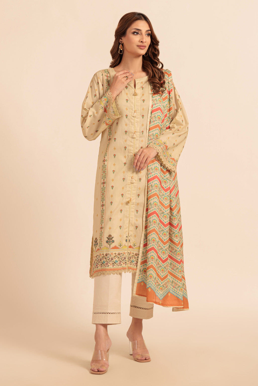 Bonanza Satrangi | Beige Lawn 2 Piece (BS2242P06) -  Bonanza Satrangi Ready To Wear - Original Designer Dress - House of Maryam