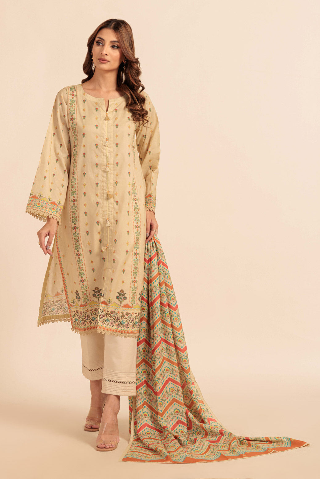 Bonanza Satrangi | Beige Lawn 2 Piece (BS2242P06) -  Bonanza Satrangi Ready To Wear - Original Designer Dress - House of Maryam