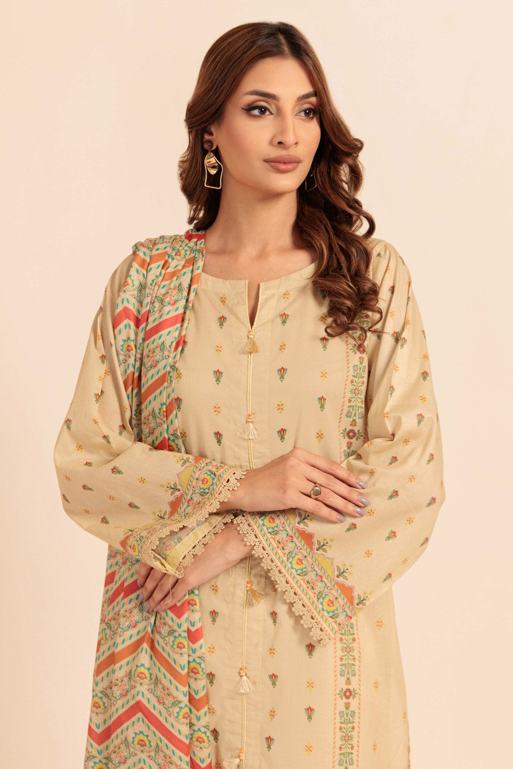 Bonanza Satrangi | Beige Lawn 2 Piece (BS2242P06) -  Bonanza Satrangi Ready To Wear - Original Designer Dress - House of Maryam