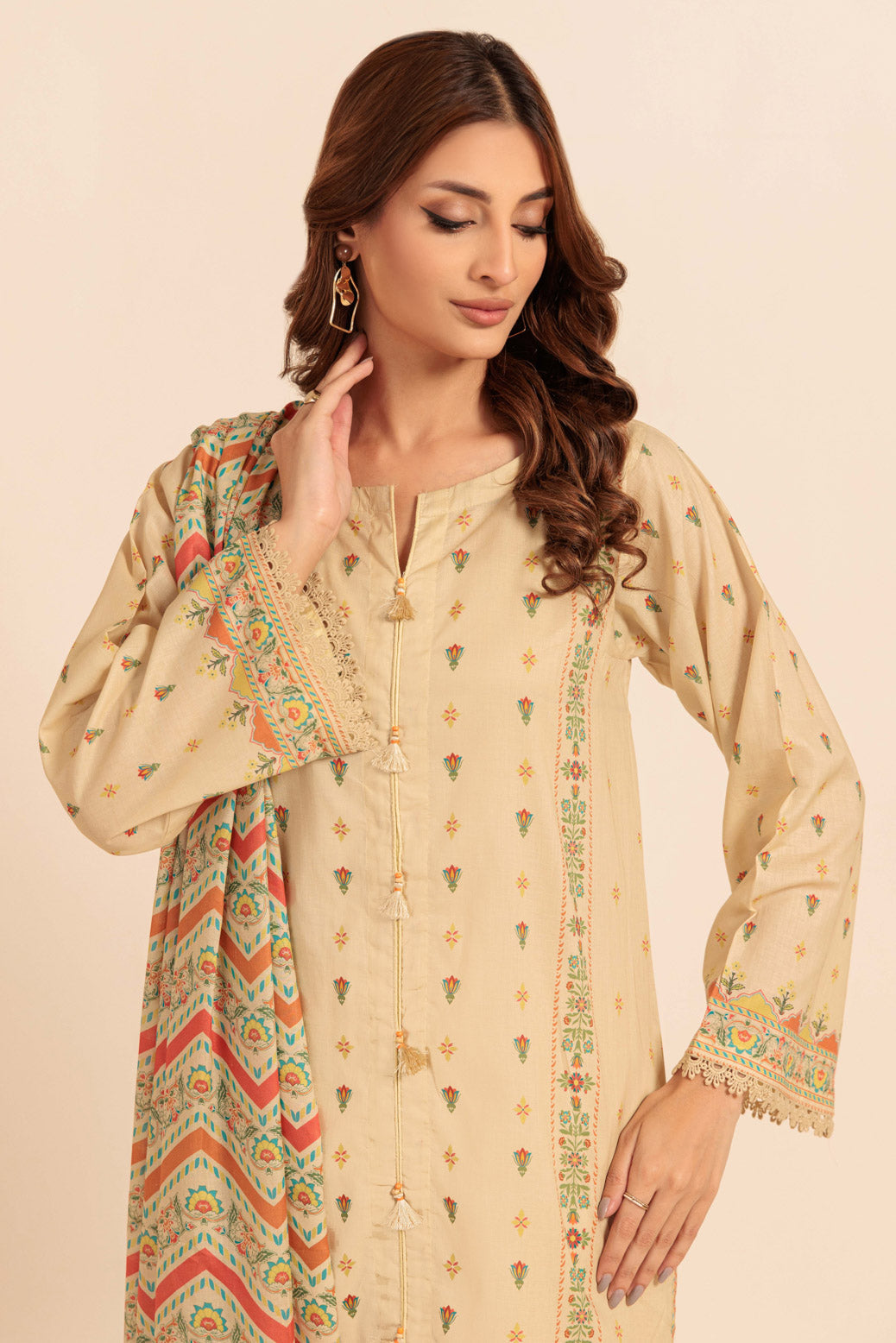 Bonanza Satrangi | Beige Lawn 2 Piece (BS2242P06) -  Bonanza Satrangi Ready To Wear - Original Designer Dress - House of Maryam