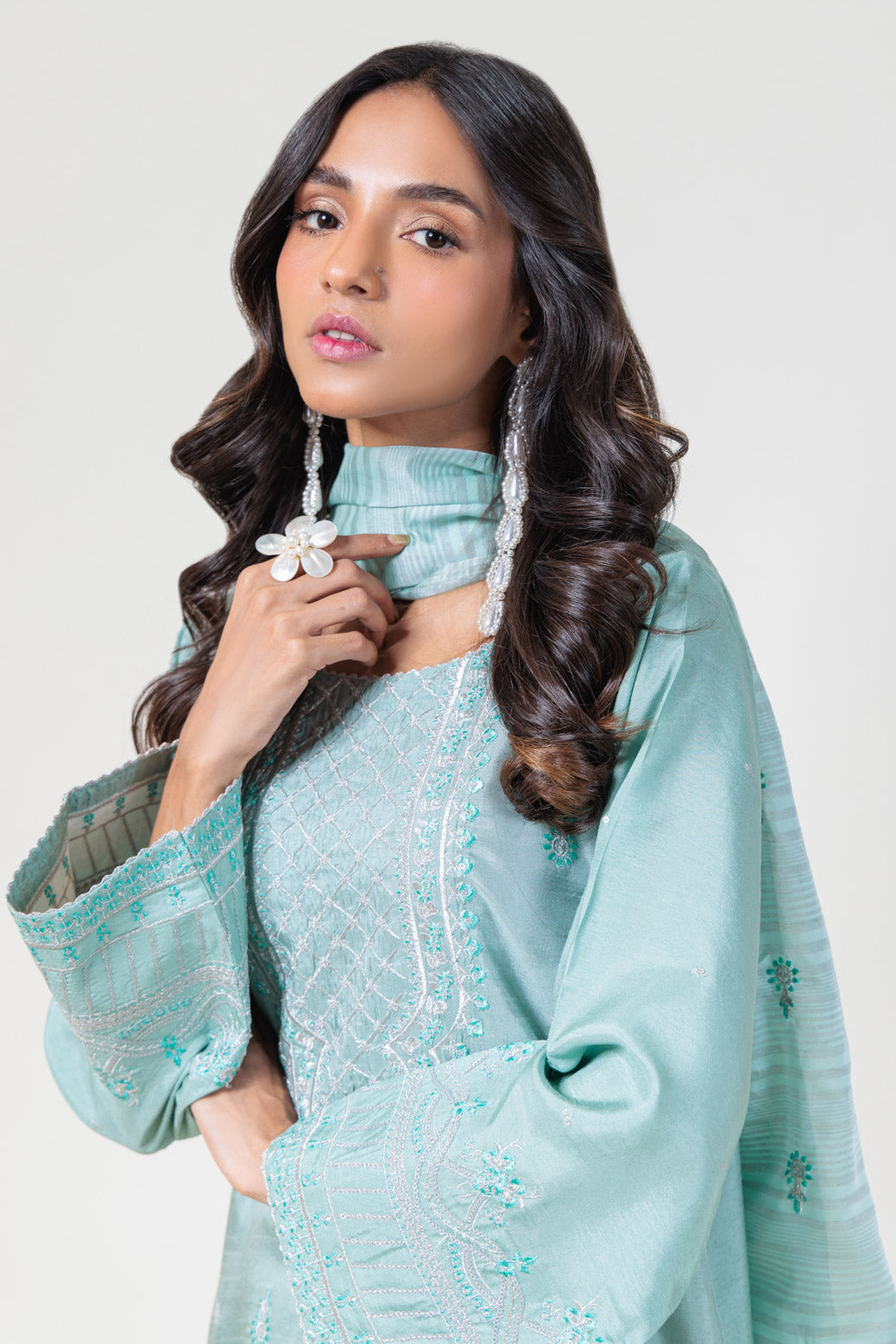 Bonanza Satrangi | Green Silk 3 Piece (BS5243P06) -  Bonanza Satrangi Ready To Wear - Original Designer Dress - House of Maryam