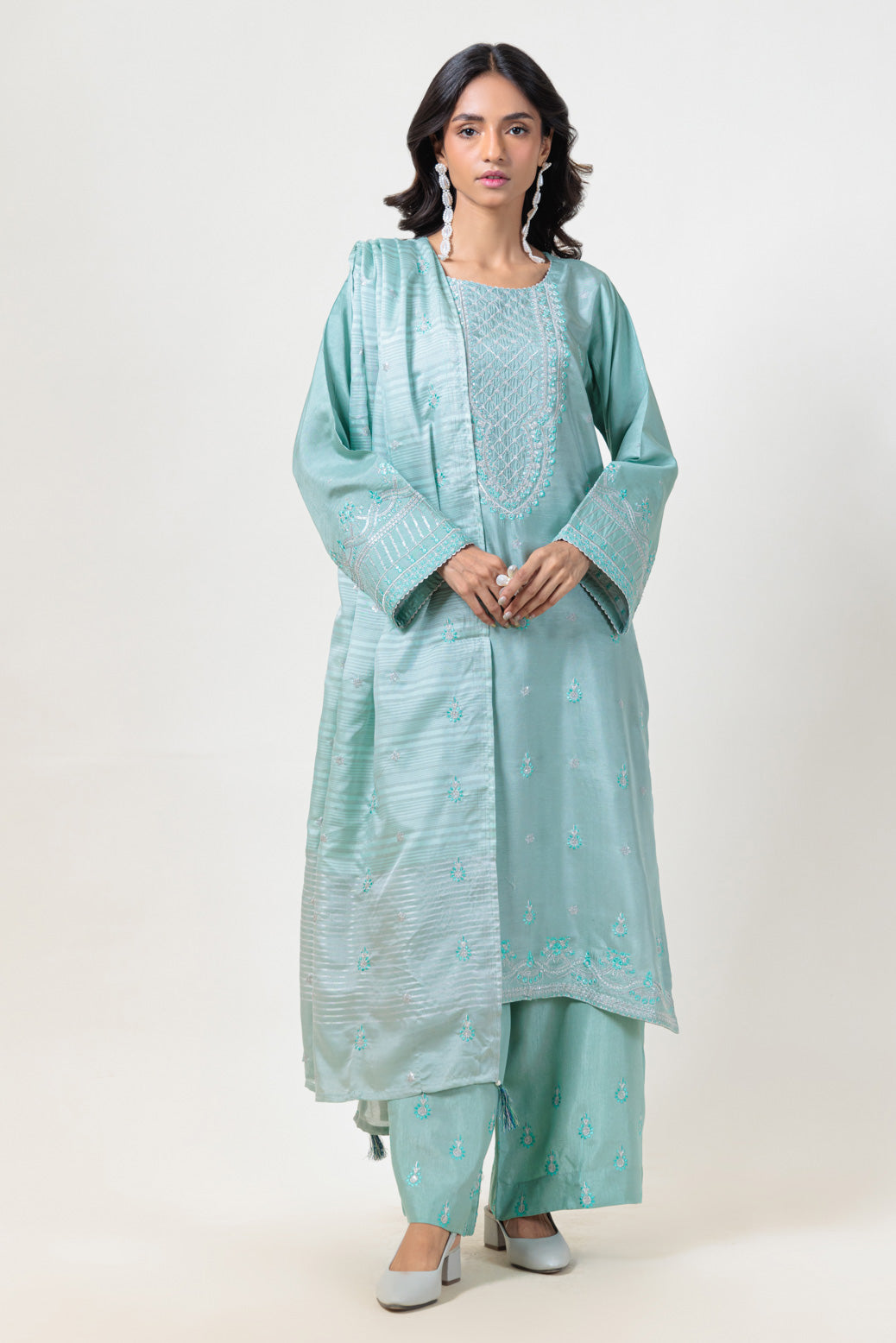 Bonanza Satrangi | Green Silk 3 Piece (BS5243P06) -  Bonanza Satrangi Ready To Wear - Original Designer Dress - House of Maryam