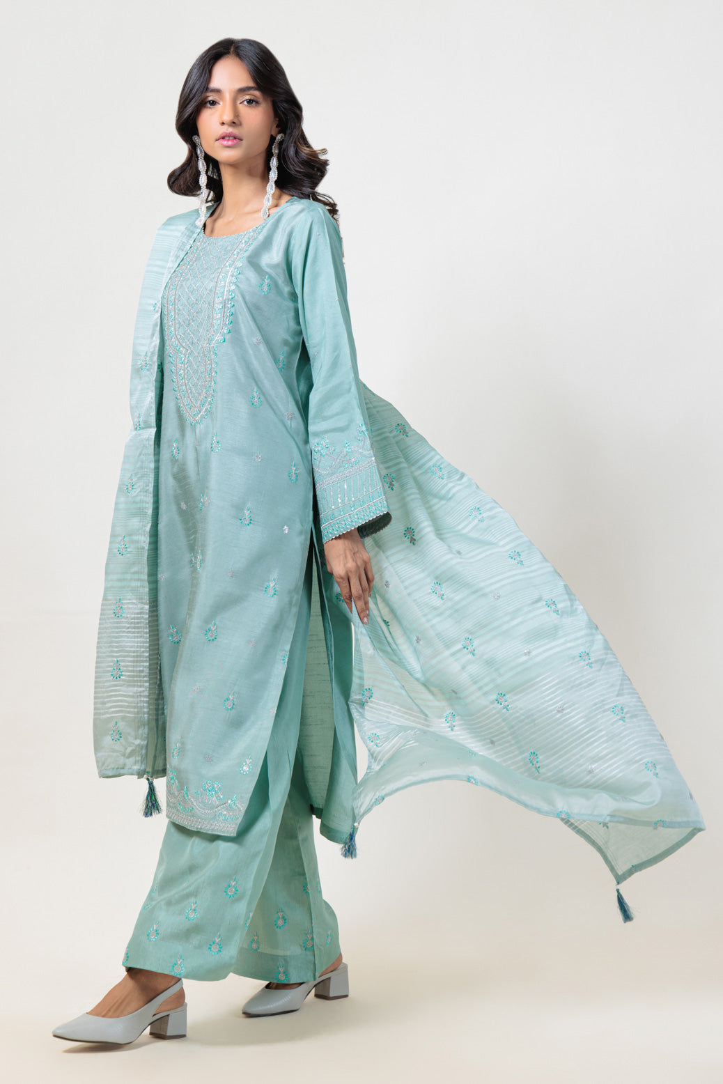 Bonanza Satrangi | Green Silk 3 Piece (BS5243P06) -  Bonanza Satrangi Ready To Wear - Original Designer Dress - House of Maryam