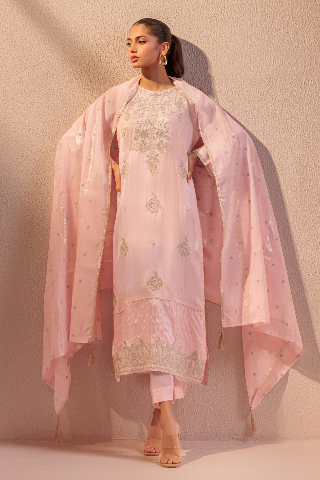 Bonanza Satrangi | Pink Raw Silk 3 Piece (BS5243P07) -  Bonanza Satrangi Ready To Wear - Original Designer Dress - House of Maryam