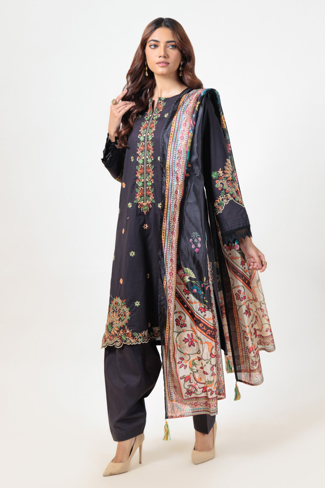 Bonanza Satrangi | Black Cambric 3 Piece (BS5243P15) -  Bonanza Satrangi Ready To Wear - Original Designer Dress - House of Maryam
