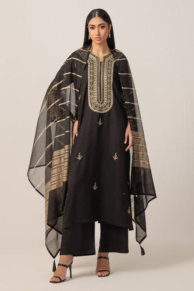 Bonanza Satrangi | Black Silk 3 Piece (BS5243P16) -  Bonanza Satrangi Ready To Wear - Original Designer Dress - House of Maryam