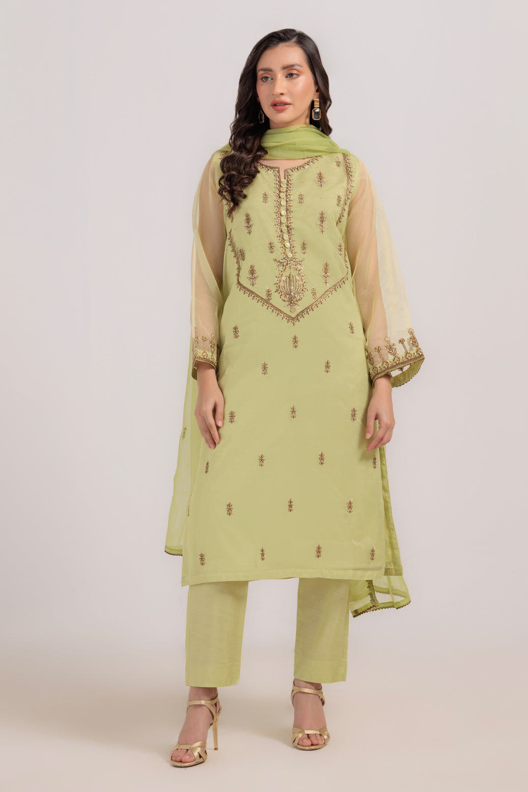 Bonanza Satrangi | Green Organza 3 Piece (BS5243P26) -  Bonanza Satrangi Ready To Wear - Original Designer Dress - House of Maryam