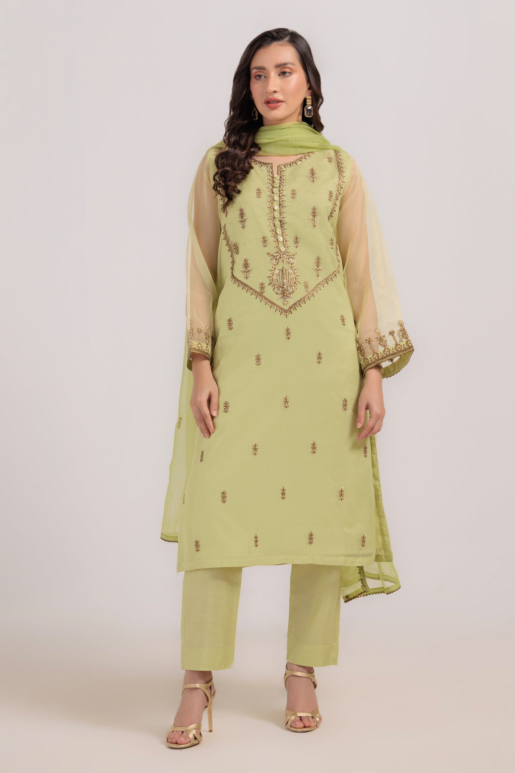 Bonanza Satrangi | Green Organza 3 Piece (BS5243P26) -  Bonanza Satrangi Ready To Wear - Original Designer Dress - House of Maryam