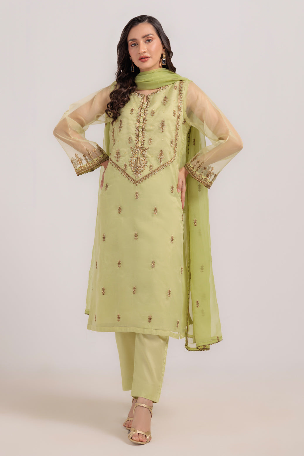 Bonanza Satrangi | Green Organza 3 Piece (BS5243P26) -  Bonanza Satrangi Ready To Wear - Original Designer Dress - House of Maryam