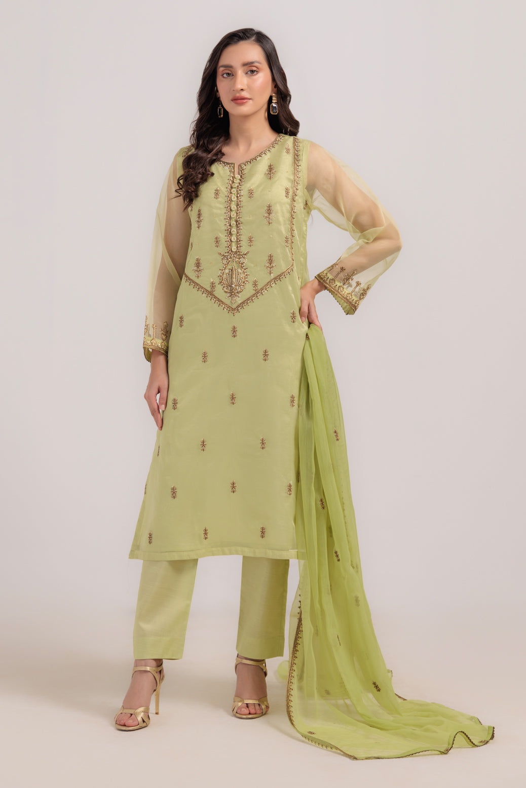 Bonanza Satrangi | Green Organza 3 Piece (BS5243P26) -  Bonanza Satrangi Ready To Wear - Original Designer Dress - House of Maryam