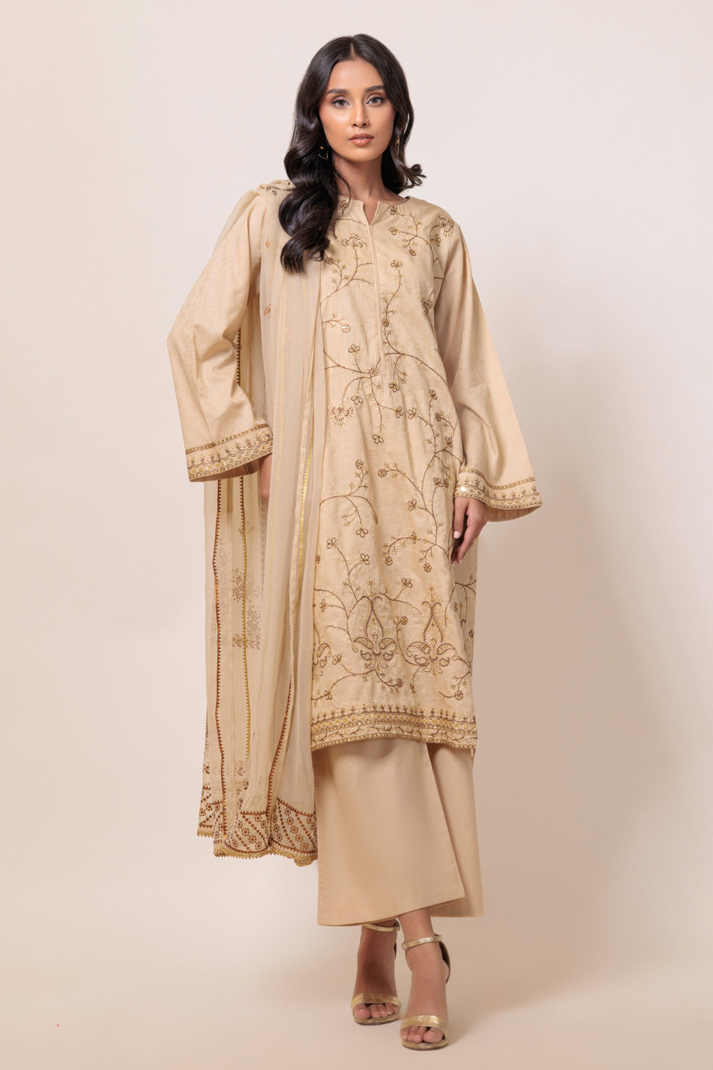 Bonanza Satrangi | Beige Jacquard 3 Piece (BS5243P28) -  Bonanza Satrangi Ready To Wear - Original Designer Dress - House of Maryam