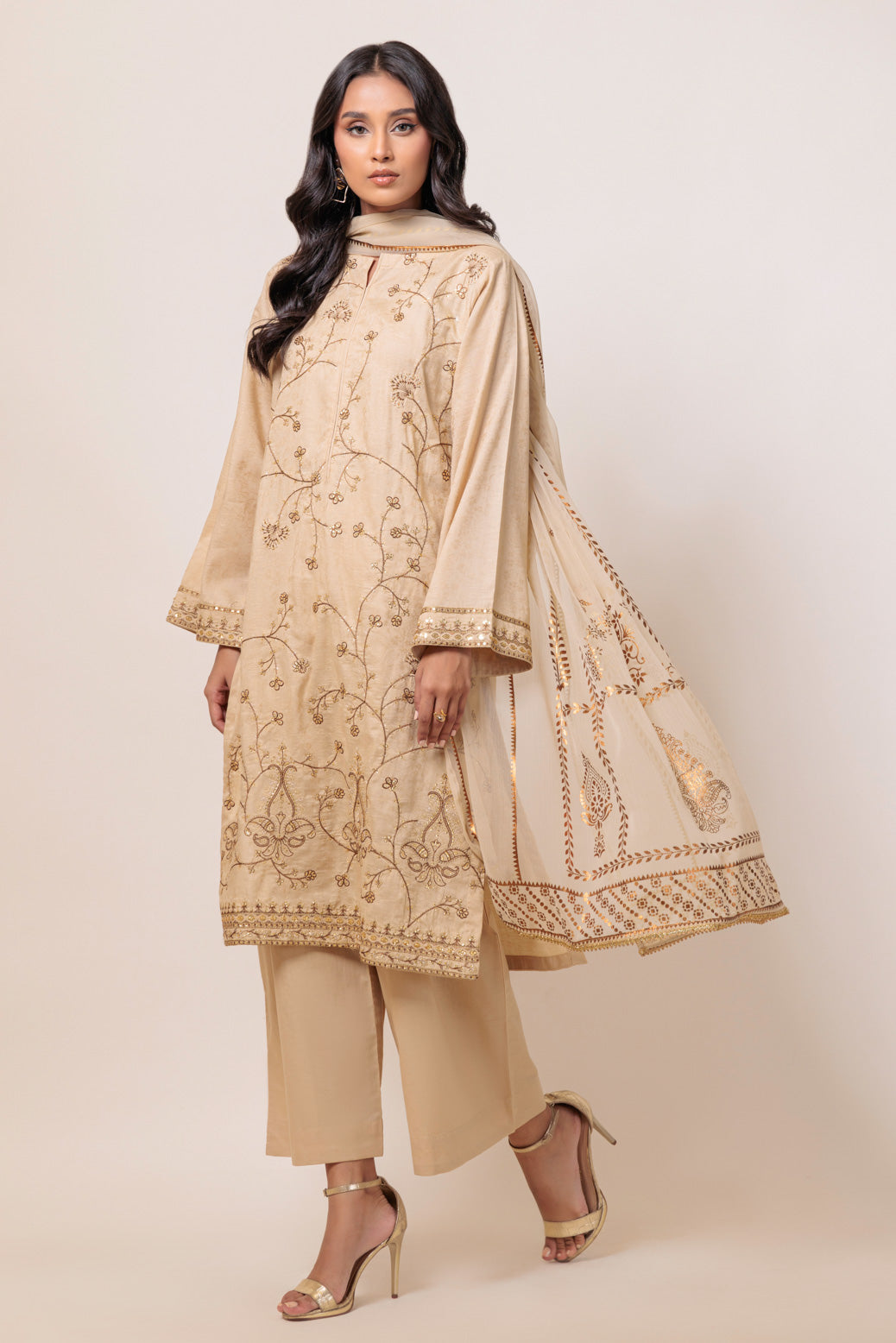 Bonanza Satrangi | Beige Jacquard 3 Piece (BS5243P28) -  Bonanza Satrangi Ready To Wear - Original Designer Dress - House of Maryam