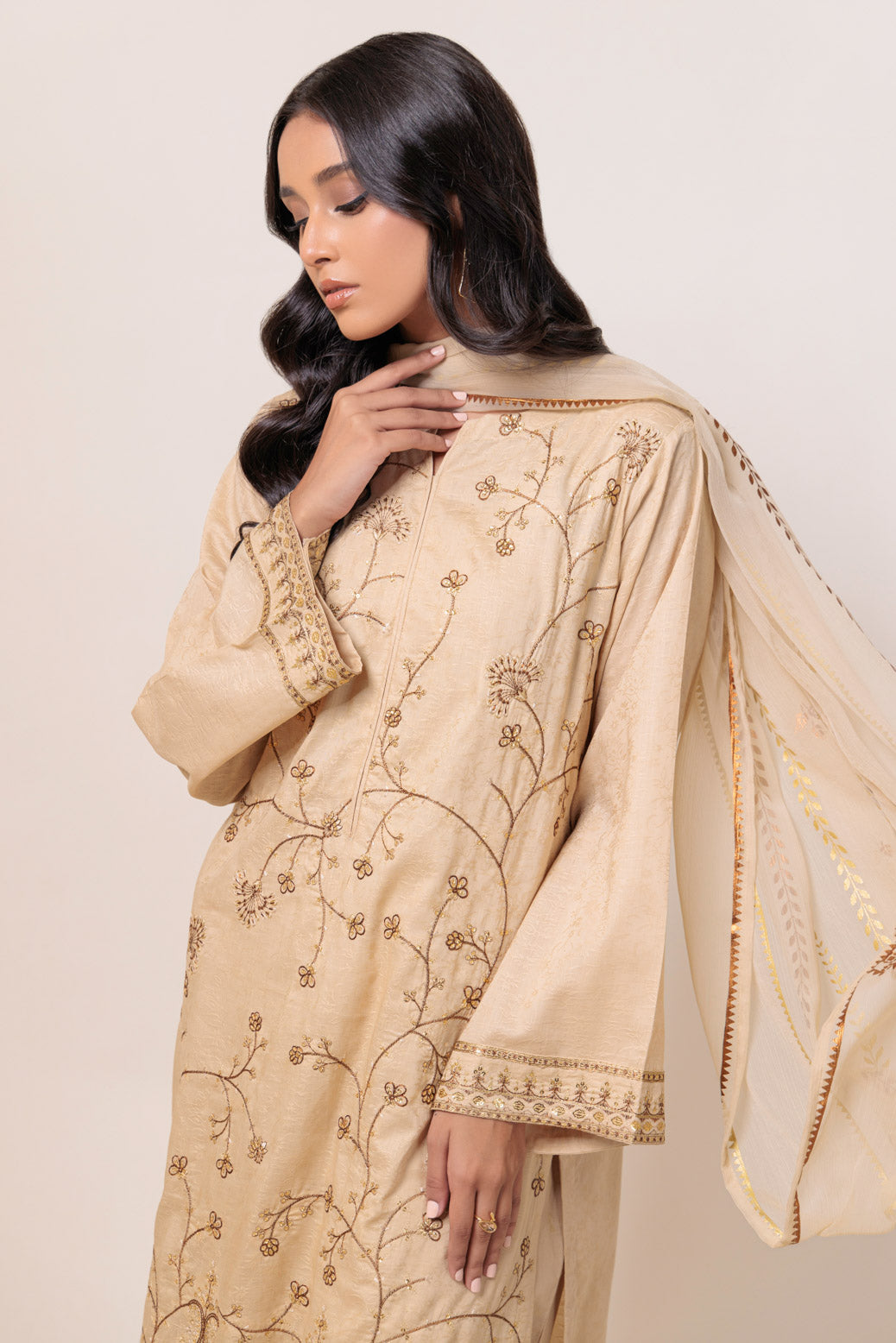 Bonanza Satrangi | Beige Jacquard 3 Piece (BS5243P28) -  Bonanza Satrangi Ready To Wear - Original Designer Dress - House of Maryam