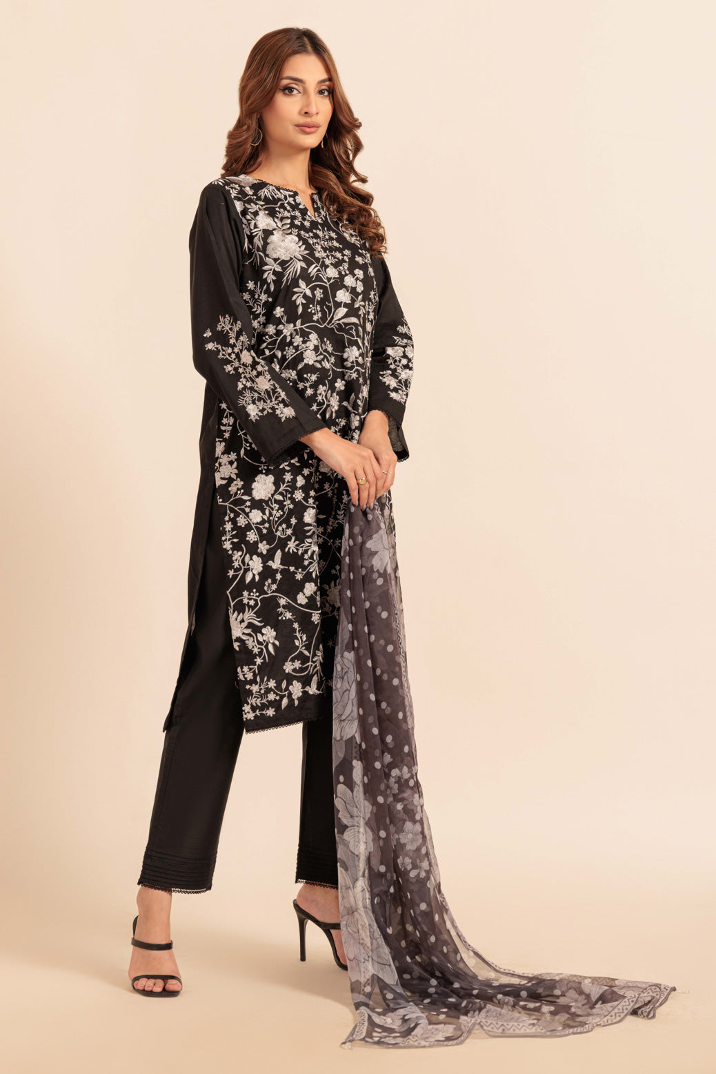 Bonanza Satrangi | Black Cambric 3 Piece (BS6243P03) -  Bonanza Satrangi Ready To Wear - Original Designer Dress - House of Maryam