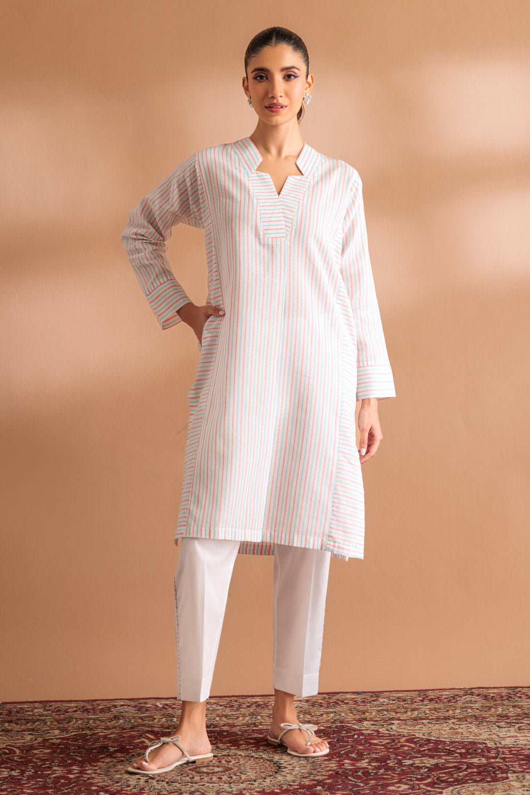 Bonanza Satrangi | White Yarn Dyed 2 Piece (BS7242P26) -  Bonanza Satrangi Ready To Wear - Original Designer Dress - House of Maryam