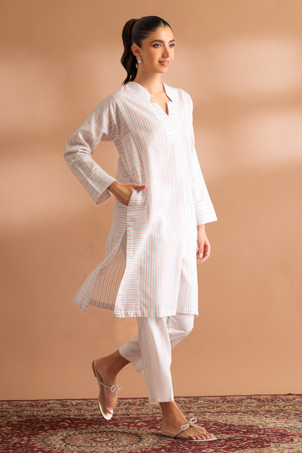 Bonanza Satrangi | White Yarn Dyed 2 Piece (BS7242P26) -  Bonanza Satrangi Ready To Wear - Original Designer Dress - House of Maryam