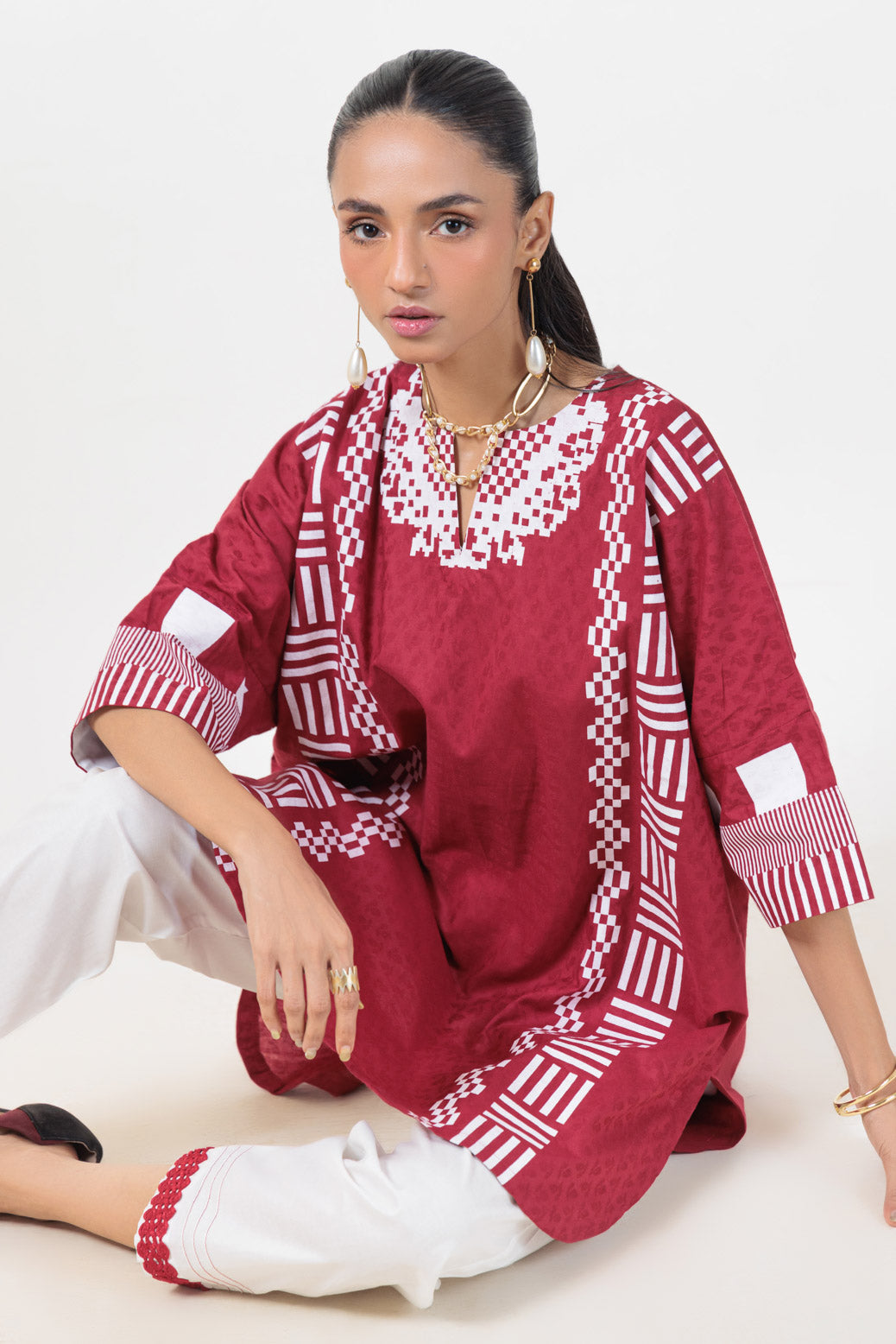 Bonanza Satrangi | Red Jacquard 2 Piece (BS7242P28) -  Bonanza Satrangi Ready To Wear - Original Designer Dress - House of Maryam